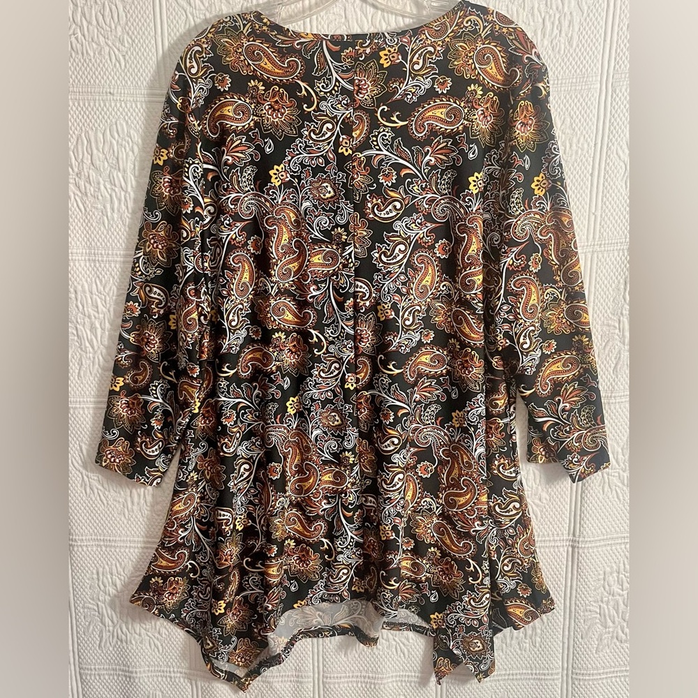 Kim Rogers Brown Boho Asymmetrical Blouse Size 3X - Picture 2 of 4